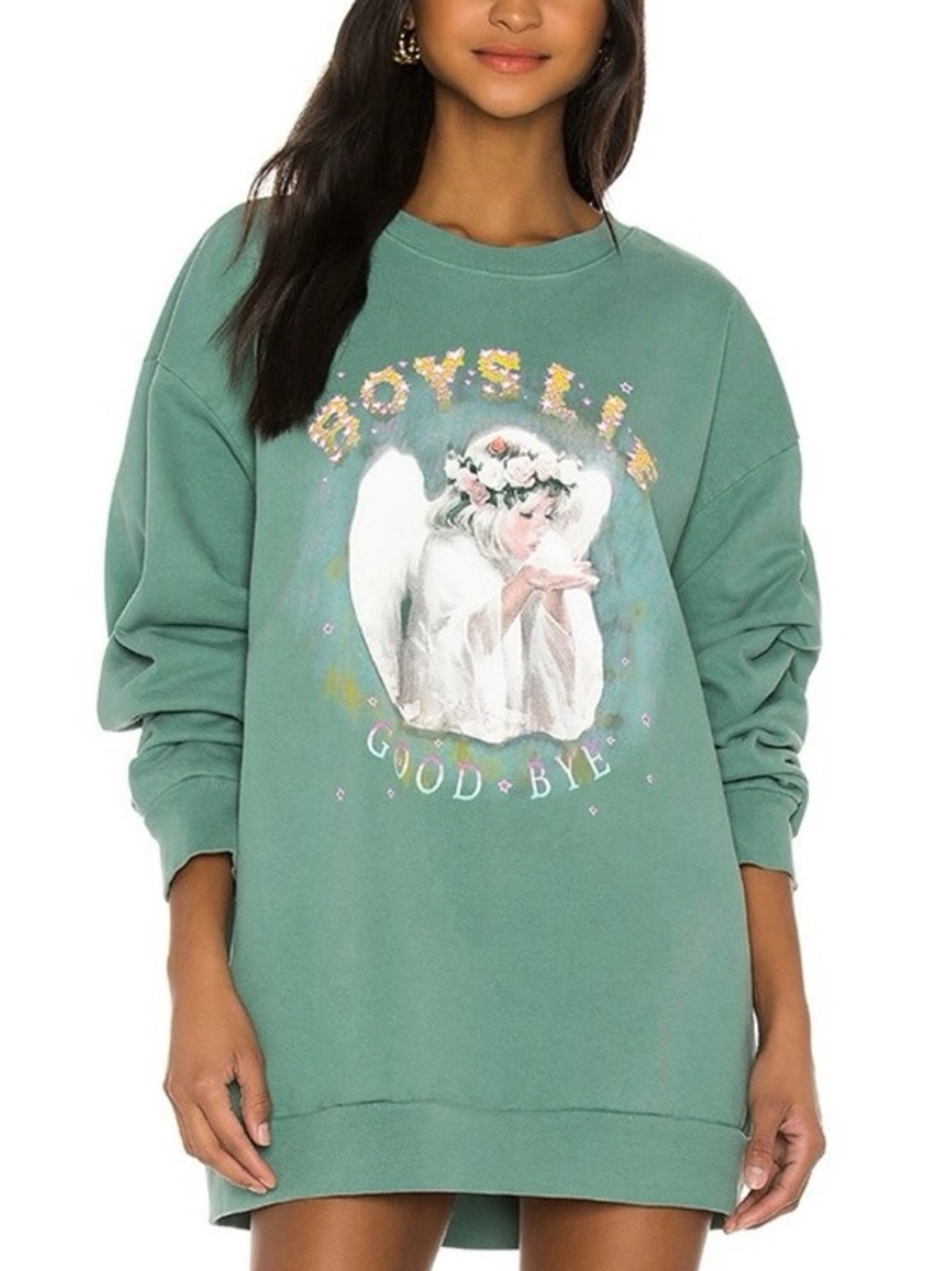 Boys Lie Good Bye Crewneck Sweatshirt Green Oversized Graphic